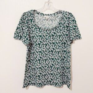 Lucky Brand Green White Floral Print Short Sleeve T-Shirt Top Women's Size XS